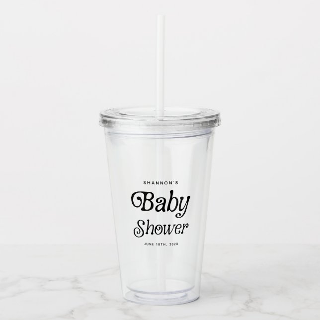 Minimal Schwarz und Weiß Retro Babydusche Acryltrinkbecher (Vorderseite)