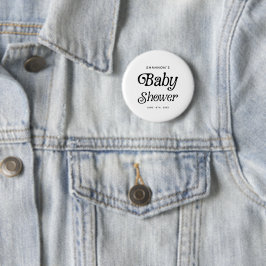 Minimal Schwarz und Weiß Retro Babydusche Button