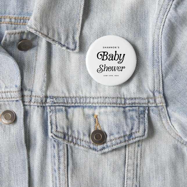 Minimal Schwarz und Weiß Retro Babydusche Button (Beispiel)