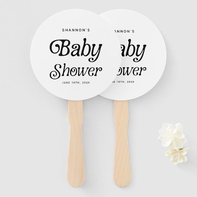 Minimal Schwarz und Weiß Retro Babydusche Fächer (Vorne und Hinten)