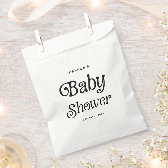 Minimal Schwarz und Weiß Retro Babydusche Geschenktütchen (Ausgeschnitten)