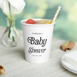 Minimal Schwarz und Weiß Retro Babydusche Pappbecher