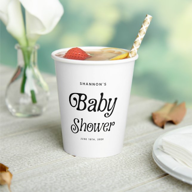 Minimal Schwarz und Weiß Retro Babydusche Pappbecher (In Situ)