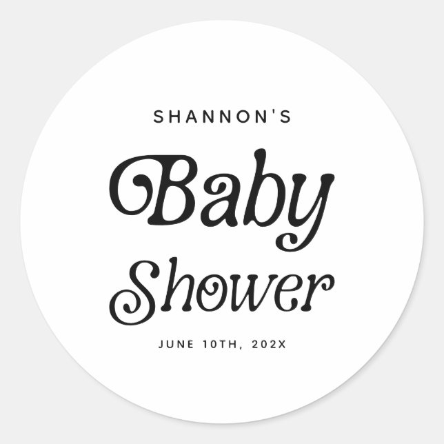 Minimal Schwarz und Weiß Retro Babydusche Runder Aufkleber (Vorderseite)