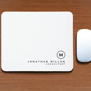 Minimal Schwarz-weiß Classic Mit Monogramm Mousepad