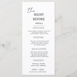 Minimal Schwarz & Weiß die Nacht vor der Hochzeit Menükarte