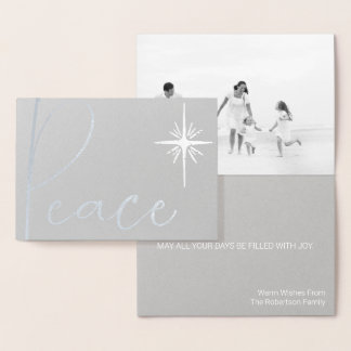 Minimal Schwarz & Weiß Foto Weihnachtskarte Friede Folienkarte