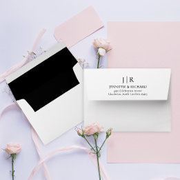 Minimal Schwarz-Weiß-Hochzeitadresse Monogramm