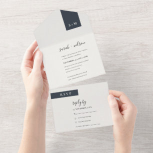 MINIMAL SCHWARZ-WEISS MONOGRAM WEDD SCANDI ALL IN ONE EINLADUNG