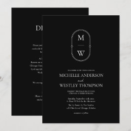 Minimal Schwarz & Weiß Monogramm in einer Hochzeit Einladung