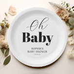 Minimal Schwarz-weiß Oh Babydusche Pappteller<br><div class="desc">Moderne Baby-Dusche Party-Papier-Teller mit einem schlichten weißen Hintergrund,  dem Titel "oh Baby",  und eine elegante Vorlage,  die leicht zu personalisieren ist.</div>