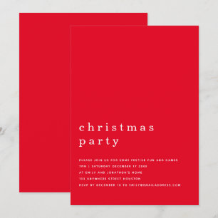 Minimal Schwarz-weißes WeihnachtsParty Rot Einladung