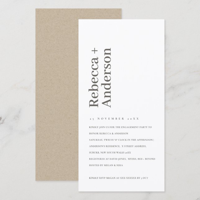 MINIMAL SCHWARZE UND WEISSE TYPOGRAFIE VERLOBUNG E DANKESKARTE (Vorne/Hinten)