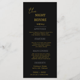 Minimal schwarzes Gold die Nacht vor der Hochzeit Menükarte