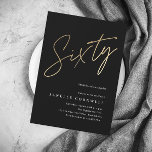 Minimal Script Black Gold 60. Geburtstag Magneteinladung<br><div class="desc">Moderne minimalistische 60. Geburtstagsfeier Einladung mit stilvollen Imitate Gold-Folie Nummer handgeschriebene Drehbuch Sixty und Ihre Party-Details in klassischen Serif-Schriftart auf schwarzem Hintergrund,  einfach und elegant,  große Überraschungsmeilenstein Geburtstagseinladung für Damen und Herren.</div>