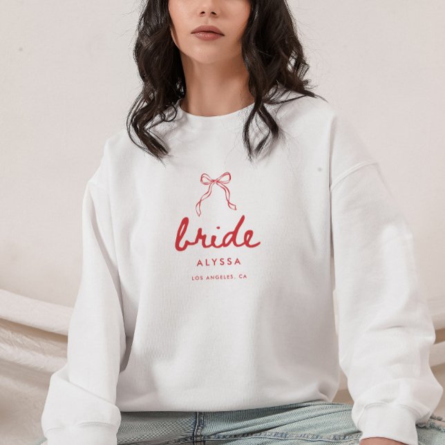 Minimal Script Coquette Bow Bride Bachelorette Sweatshirt (Von Creator hochgeladen)
