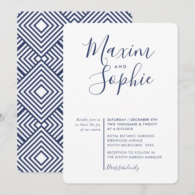 MINIMAL SCRIPT einfache moderne Hochzeitsnacht bla Einladung (Vorne/Hinten)