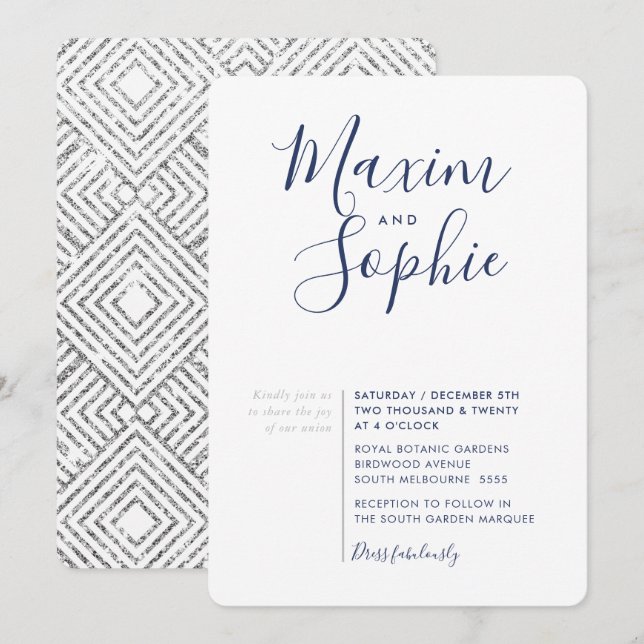 MINIMAL SCRIPT einfache moderne Hochzeitsnacht Sil Einladung (Vorne/Hinten)