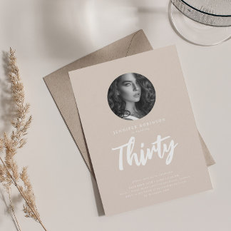 Minimal Script Foto 30. Geburtstag Champagne Einladung