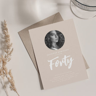 Minimal Script Foto 40. Geburtstag Party Champagne Einladung