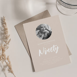 Minimal Script Foto 90. Geburtstag Champagne Einladung