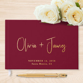 Minimal Script Foto Burgundy Wedding Gästebuch