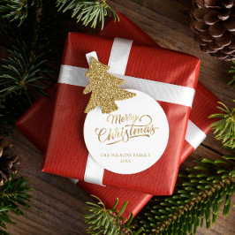 Minimal Script frohe Weihnachts Gold Foil Runder Aufkleber