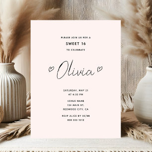 Minimal Script Heart Pink Sweet 16 Postkarte