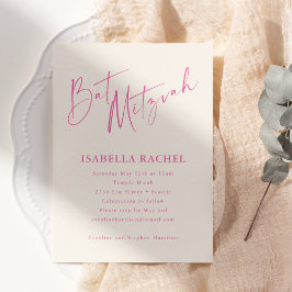 Minimal Script Hot Pink Cream Modern Bat Mitzvah Einladung