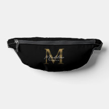 Minimal Script Metallic Black Gold Monogram