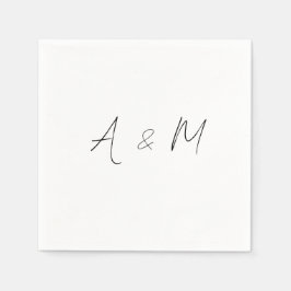 Minimal Script Monogram Boho Wedding Schwarz-weiß Serviette
