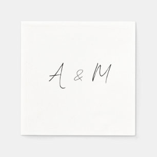 Minimal Script Monogram Boho Wedding Schwarz-weiß Serviette