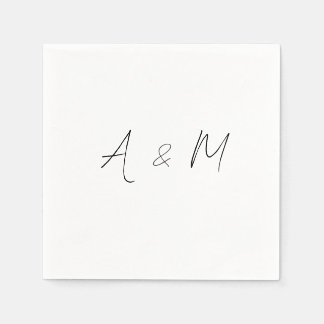 Minimal Script Monogram Boho Wedding Schwarz-weiß Serviette (Vorderseite)