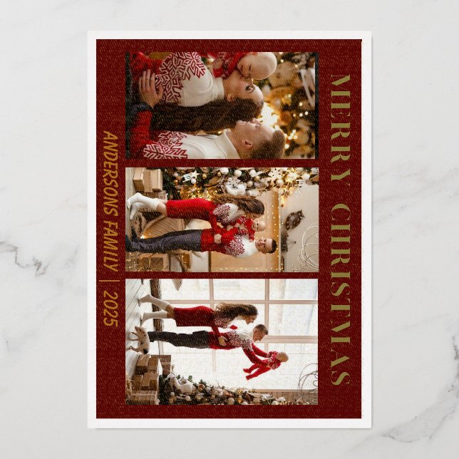 Minimal Script Red Merry Christmas Foil Karte (Vorderseite)