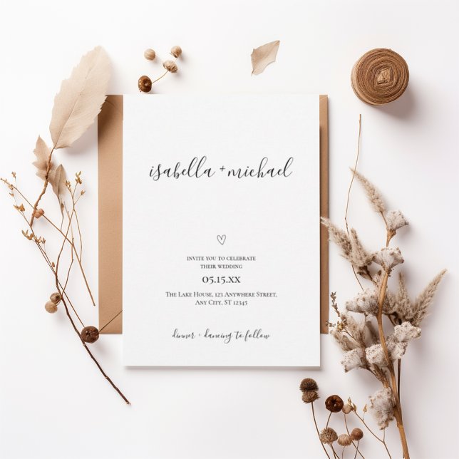 Minimal Script Wedding Invitation with Heart  (Créateur téléchargé)