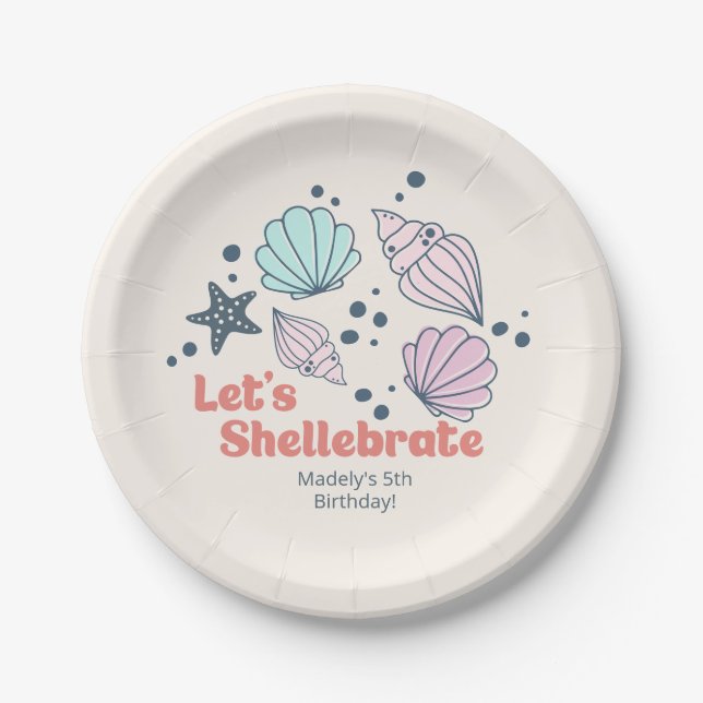 Minimal Seashell Birthday Paper Plate Pappteller (Vorderseite)
