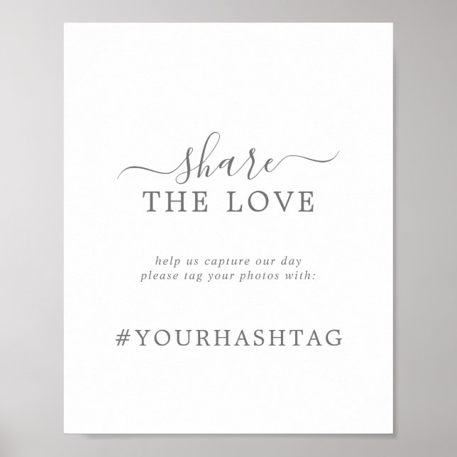 Minimal Silber teilen Sie die Liebe Hochzeitshasht Poster (Vorne)