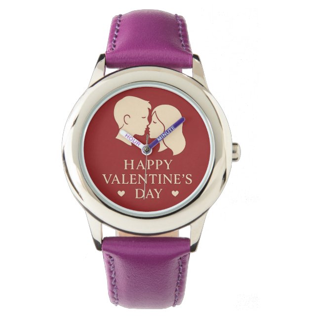 Minimal Silhouette Valentines Romantic Leather Armbanduhr (Vorderseite)