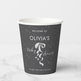 Minimal Silver Bow Winter Snow Baby Shower Welcome Pappbecher