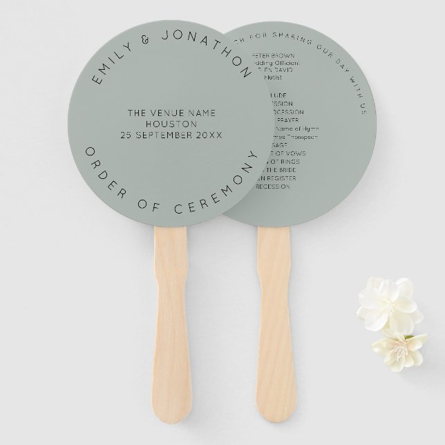 Minimal Silvery Sage Green Custom Wedding Fächer (Vorne und Hinten)