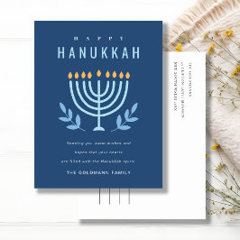 Minimal Simple Blue Menorah Candles Happy Hanukkah Feiertagspostkarte