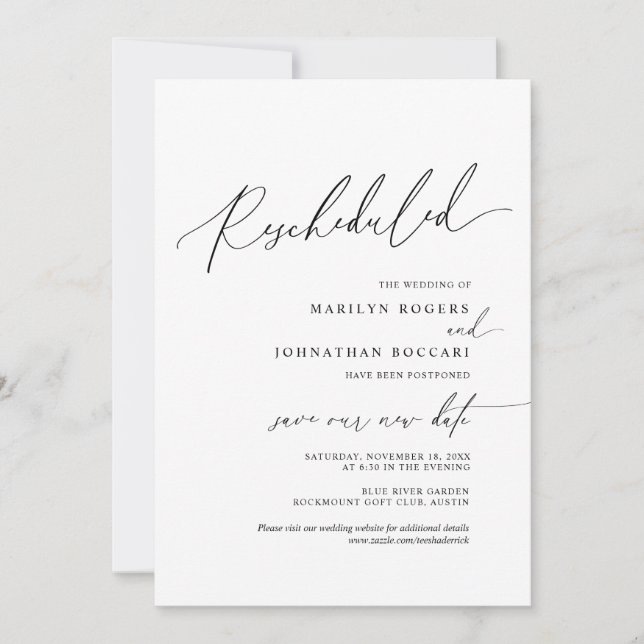 Minimal Simple, faire-part de mariage reprogrammé (Devant)