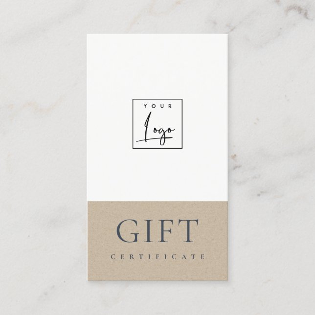Minimal Simple Kraft Logo Gift Certificate Visitenkarte (Vorderseite)