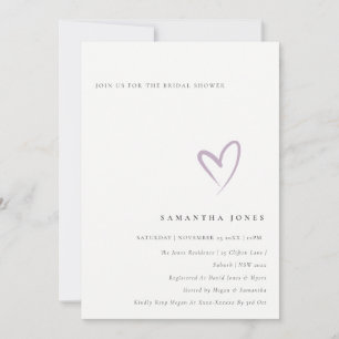 Minimal Simple Lavender Lilac Heart Brautparty Einladung