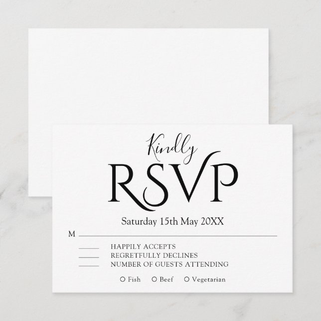 Minimal Simple modern Elegant Wedding  RSVP Karte (Vorne/Hinten)