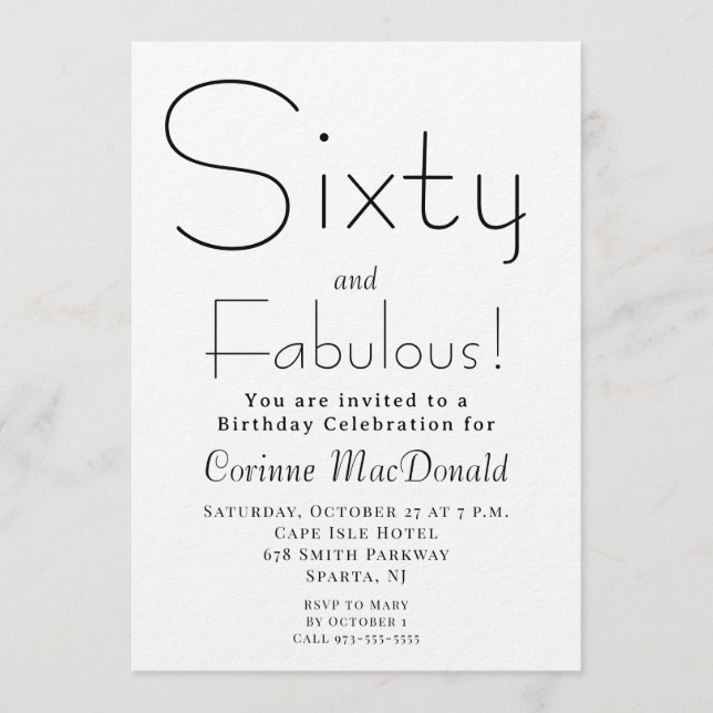 Minimal Sixty and Fabulous 60th Birthday Party Einladung (Vorderseite)