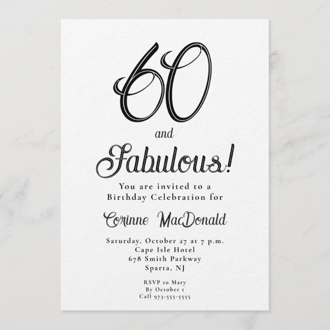 Minimal Sixty and Fabulous 60th Birthday Party Einladung (Vorderseite)