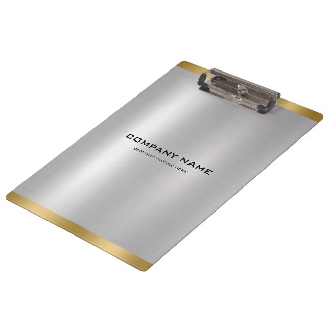 Minimal Slick Silver & Gold Metallic Textur Klemmbrett (Schrägansicht)