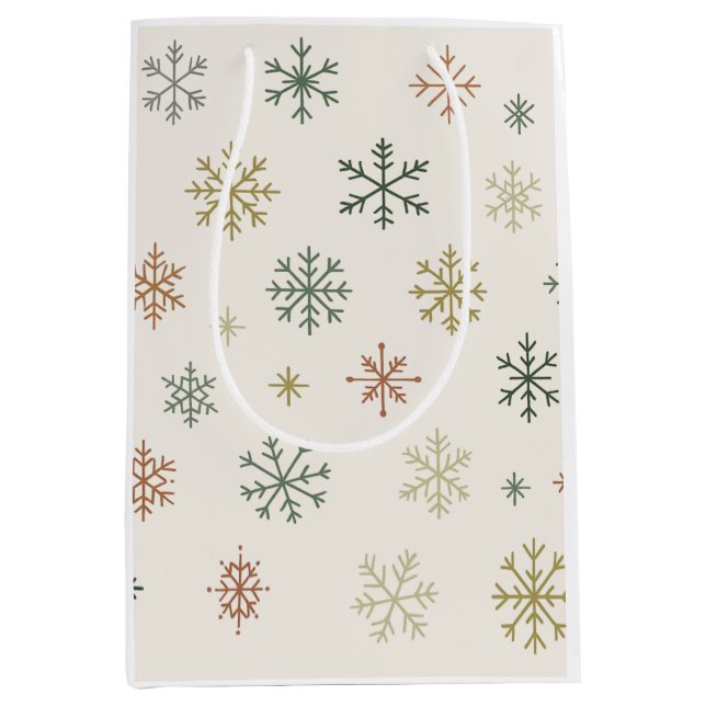 Minimal Snowflakes Seamless Pattern Mittlere Geschenktüte (Vorderseite)