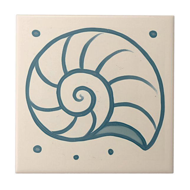 Minimal Spirale Muschel Ozean Art Tile Fliese (Vorderseite)